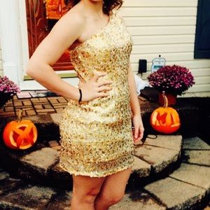 One Shoulder Gold Hannah S Sequence Dress